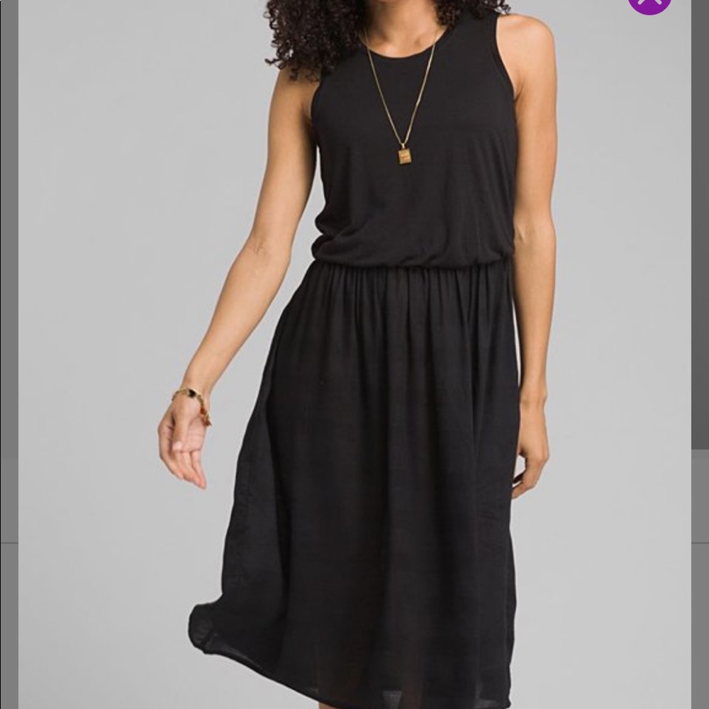 Prana Black Sleeveless Elastic Waist Midi Dress - Picture 3 of 4